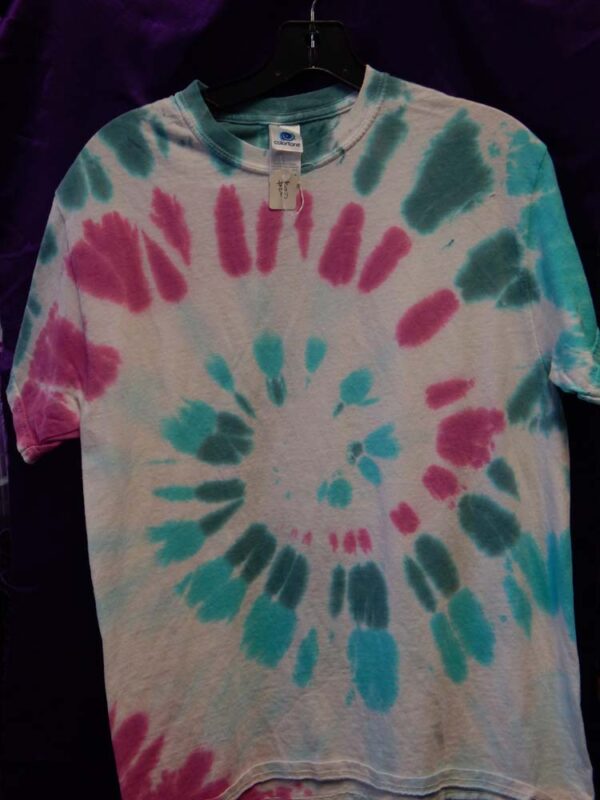 Medium Pink-White-Blue Spiral Tie-Dye T-Shirt