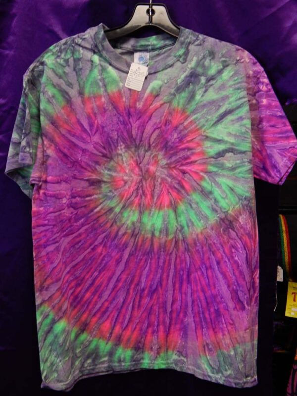 Medium Pink-Green Spiral Tie-Dye T-Shirt