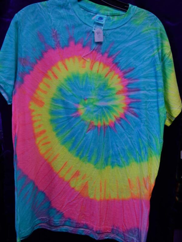 Medium Green-Pink-Yellow Spiral Tie-Dye Shirt