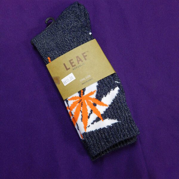 Leaf Republic Grey Orange White Leaf Socks (One Size)